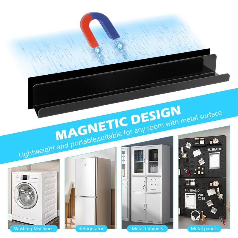 HONUTIGE 2 Pcs Magnetic Book Shelf for Whiteboard, Magnetic Book Holder File Rack with a Pen Container and Two Hook Acrylic Book Shelves Metal Floating Book Display Shelf for Teacher Kids Room Office - Image 3